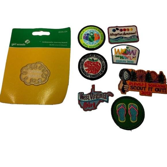 Girl Scouts Of America Fun Patches Mixed Lot of 8 West Virginia Idlewild Award - Picture 1 of 7
